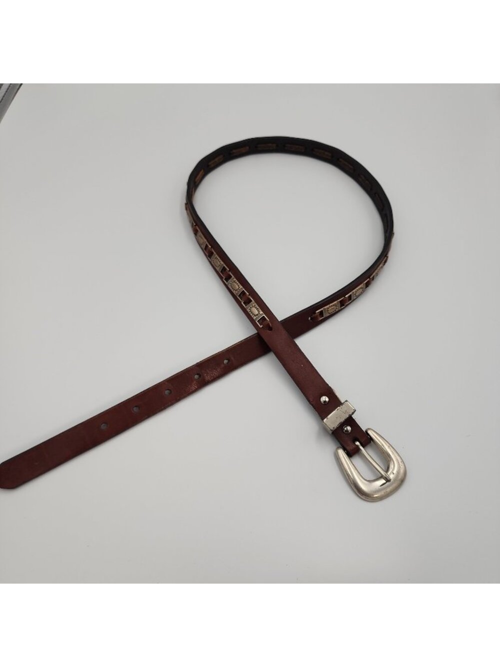 Vintage Women's Leather Belt Silver Tone Square Sun Concho Fits 33-37"